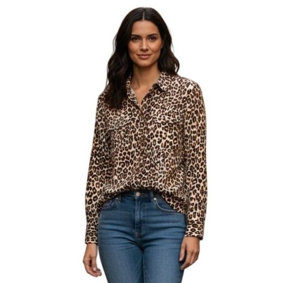 Equipment Signature Silk Leopard Print Button Down Blouse - Size XS - Picture 1 of 6
